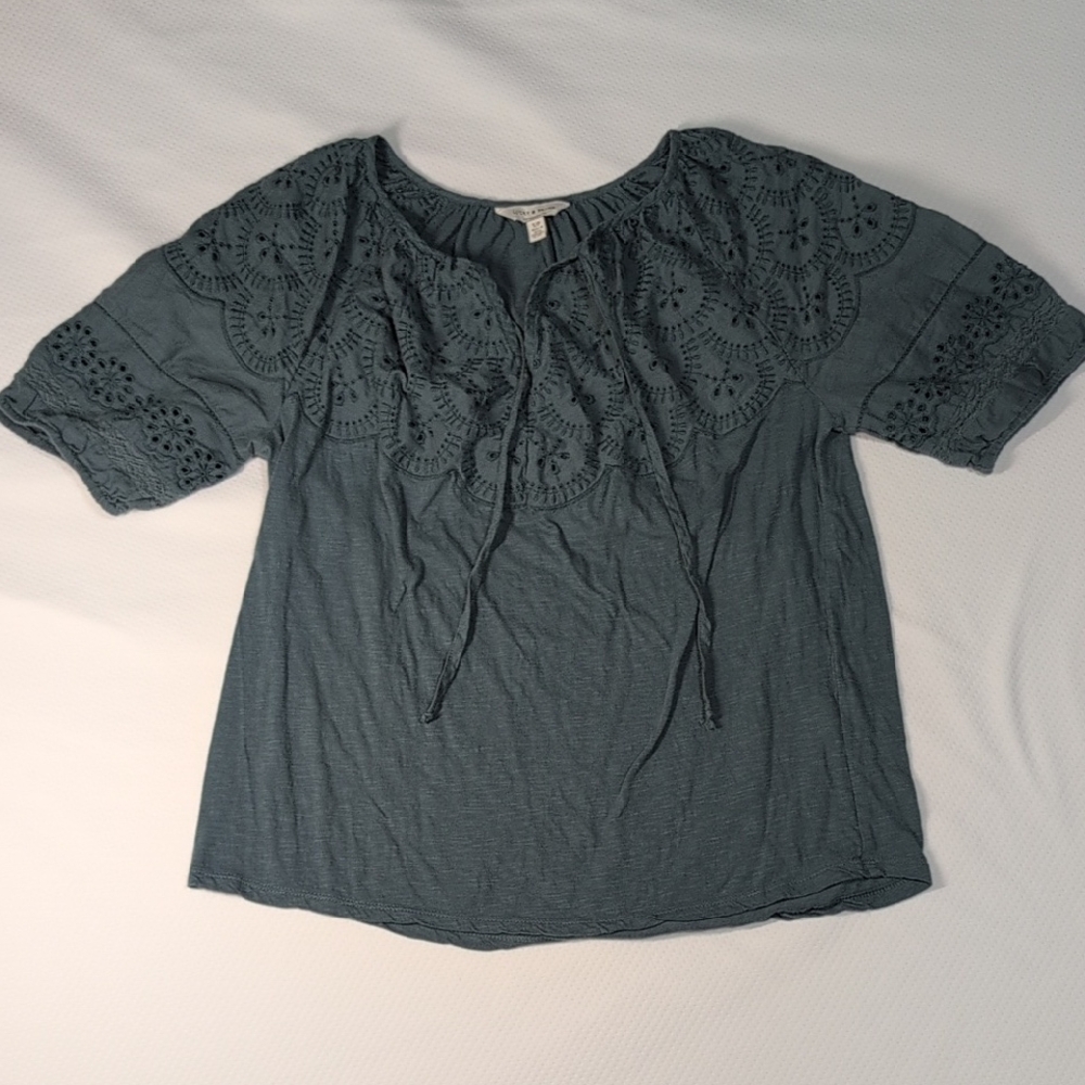 Lucky Brand Women's Lace Detail Top - Dark Teal Green